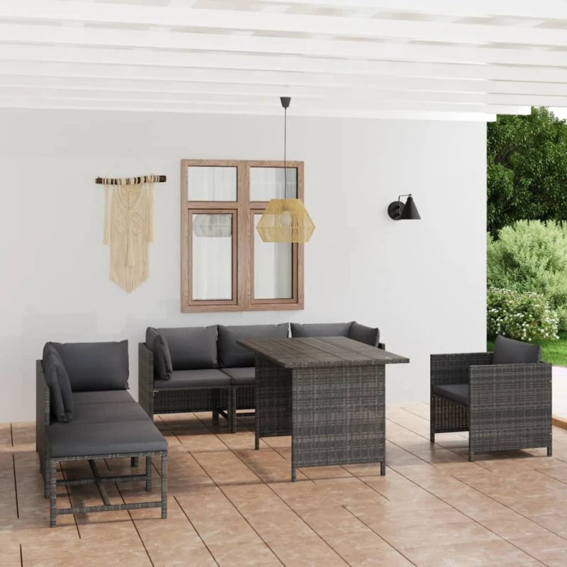 vidaXL 8-deligt polyrattan loungesæt med hynder, grå