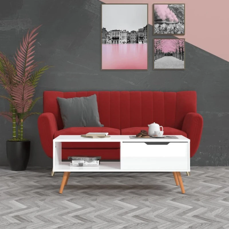 vidaXL Sofabord 100x49,5x43 cm Hvid Højglans Konstrueret Træ