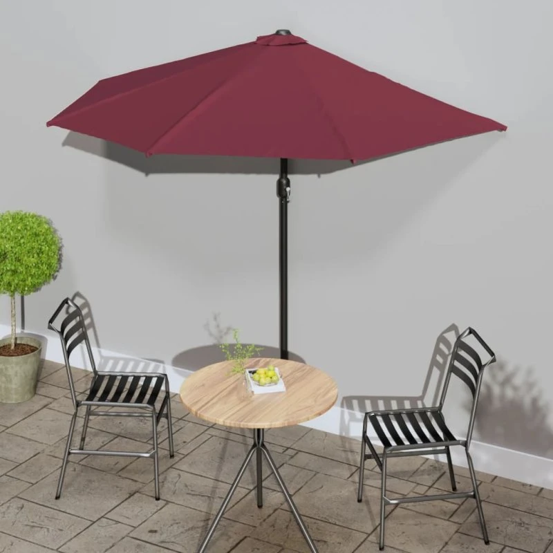 vidaXL altanparasol halvrund 270x144x222 cm bordeaux med aluminiumsstang