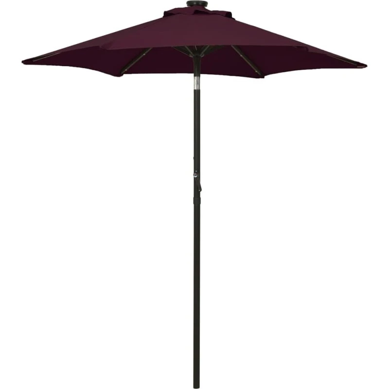 vidaXL Parasol med LED-lys 200x211 cm, aluminium, bordeauxrød