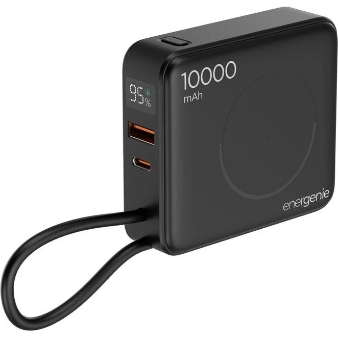 Gembird PB10-WPC15-LCD-01 10000 mAh 20 W Fast Charging Powerbank med trådløs opladning - sort