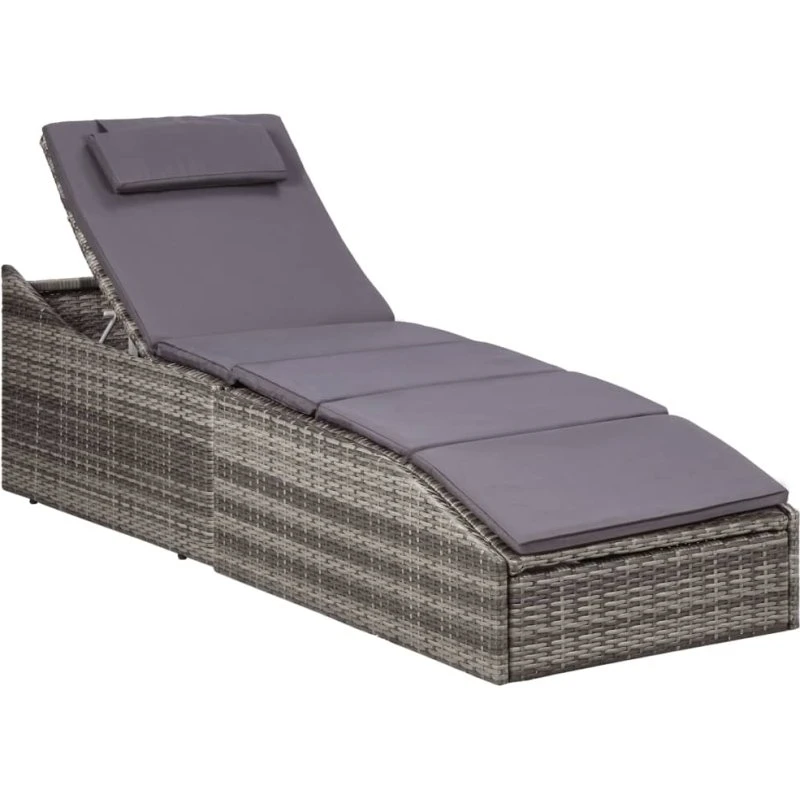 vidaXL liggestol med hynde i polyrattan grå