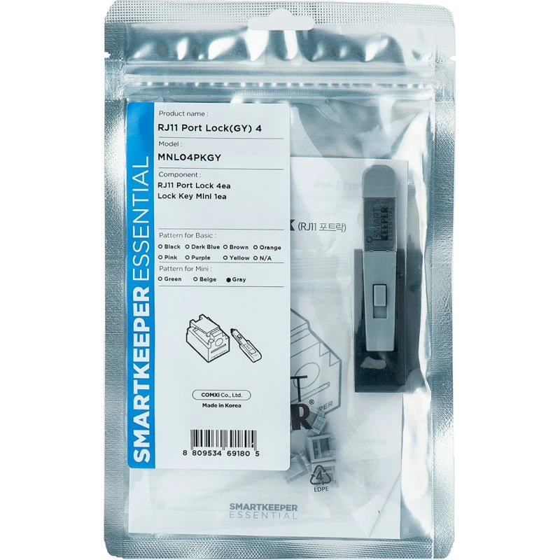 Smartkeeper MNL04PKGY RJ-11 Portblokering + Nøgle, Grå