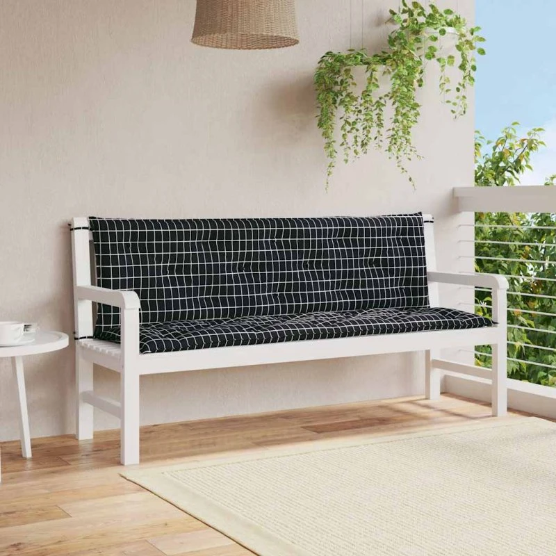 vidaXL 2 stk hynder til havebænk 150x50x7 cm, sort, stof ternet