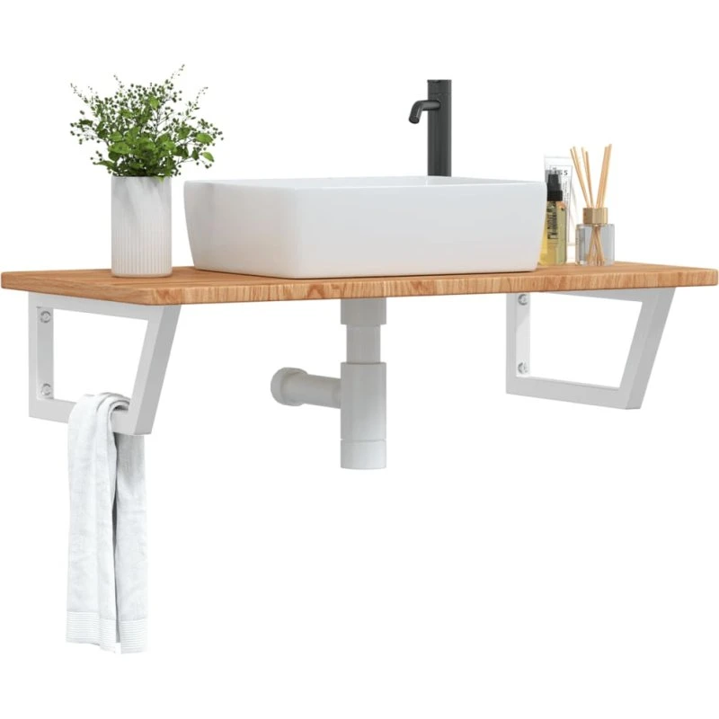 vidaXL Badeværelseshylde Stål & Massivt Egetræ 100×50 cm Hvid
