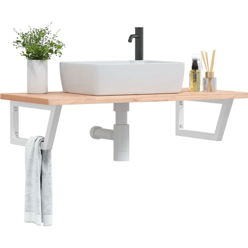 vidaXL Badeværelseshylde Stål & Bøgetræ 100×50 cm