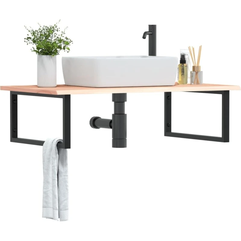 vidaXL Badeværelseshylde Stål og Massivt Egetræ 100×60 cm