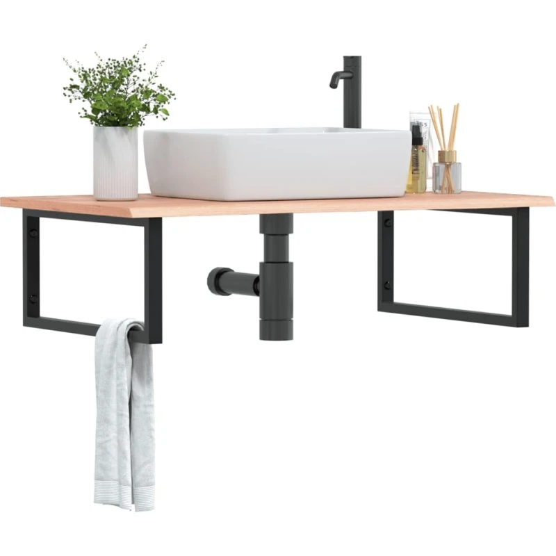 vidaXL Badeværelseshylde Stål & Massivt Egetræ 100×60 cm