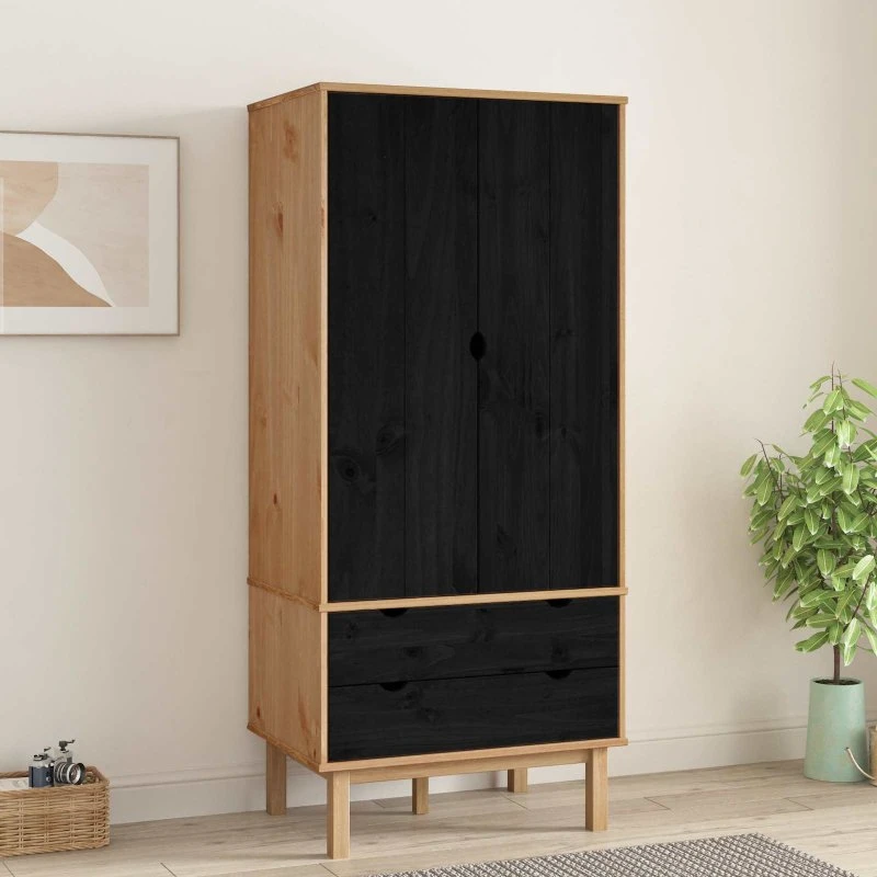 vidaXL OTTA Sort Garderobeskab 76,5 x 53 x 172 cm i Massivt Fyrretræ