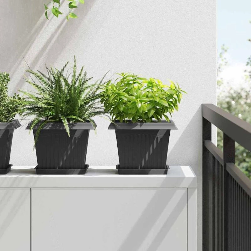 vidaXL Firkantet Blomsterbakke 24 stk. Sort 18 x 18 x 2 cm Plastik