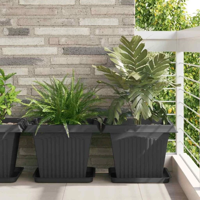 vidaXL Firkantet Blomsterbakke 24 stk. Sort 36 x 36 x 2,5 cm Plastik