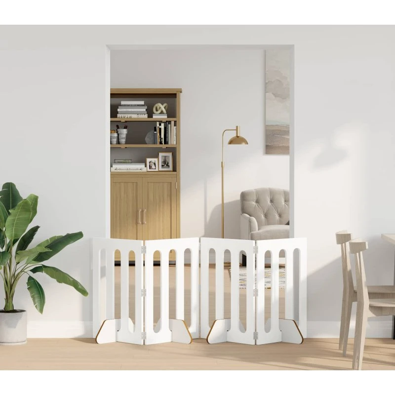 vidaXL Foldbar Hundegård 4 Paneler Hvid 201 x 38 x 70 cm Konstrueret Træ