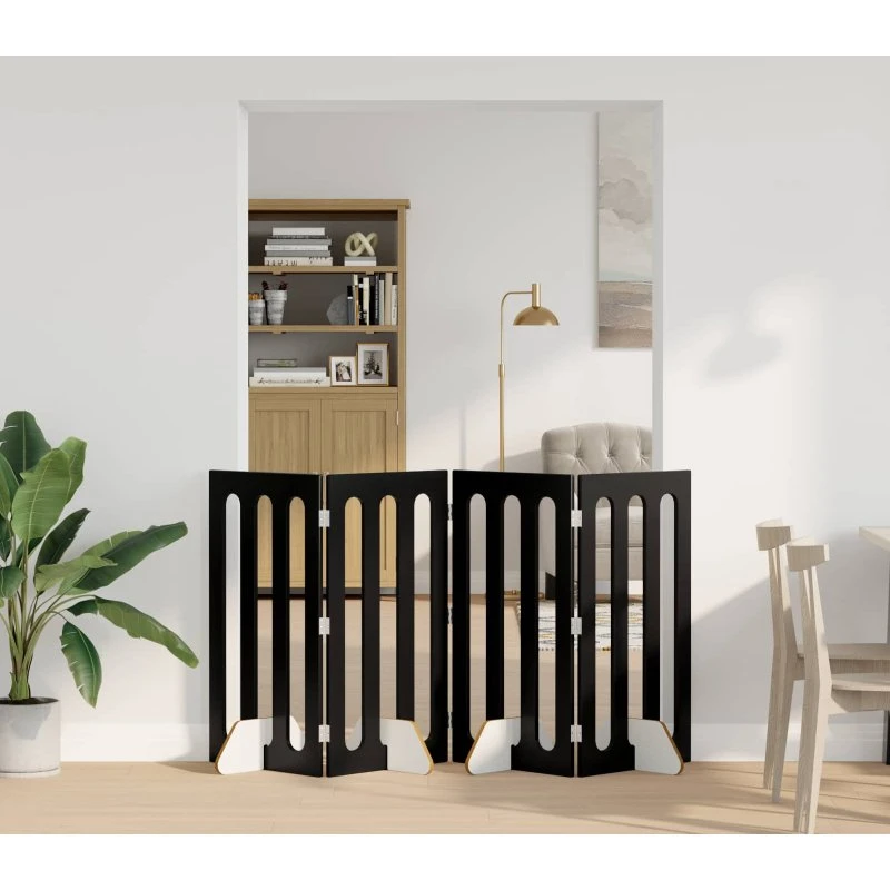 vidaXL Foldbar Hundegård 4 Paneler, Sort Eg, 201 x 38 x 90 cm