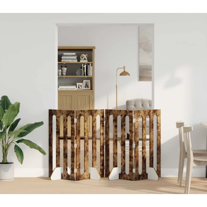 vidaXL Foldbar Hundegård 4 Paneler Røget Eg 201 x 38 x 90 cm