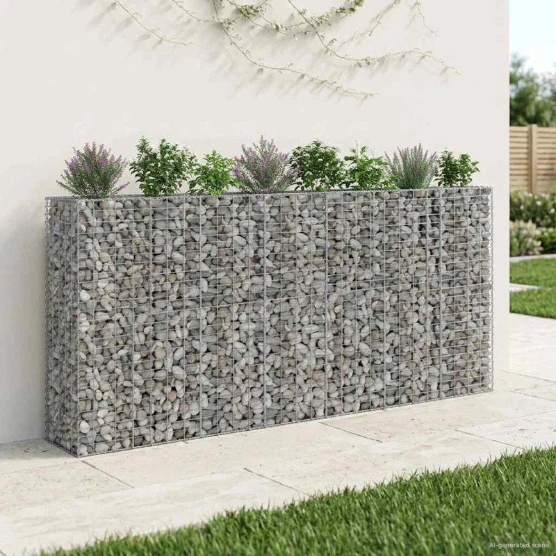 vidaXL Gabion Højbed 4 stk, Sølv, 330 x 50 x 150 cm, Galvaniseret Stål