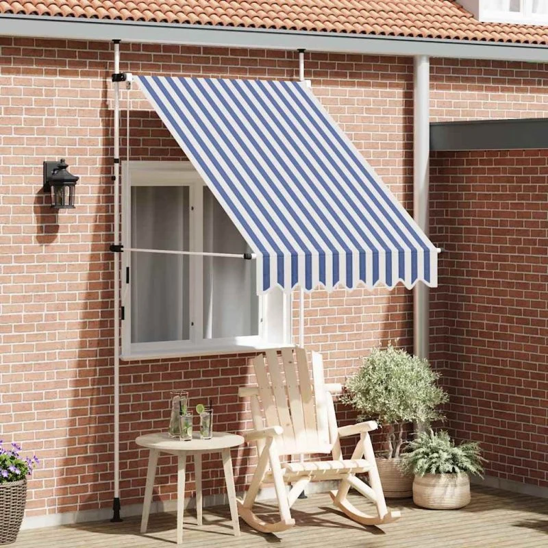 vidaXL Foldemarkise 150 cm blå/hvid striber manuel betjening