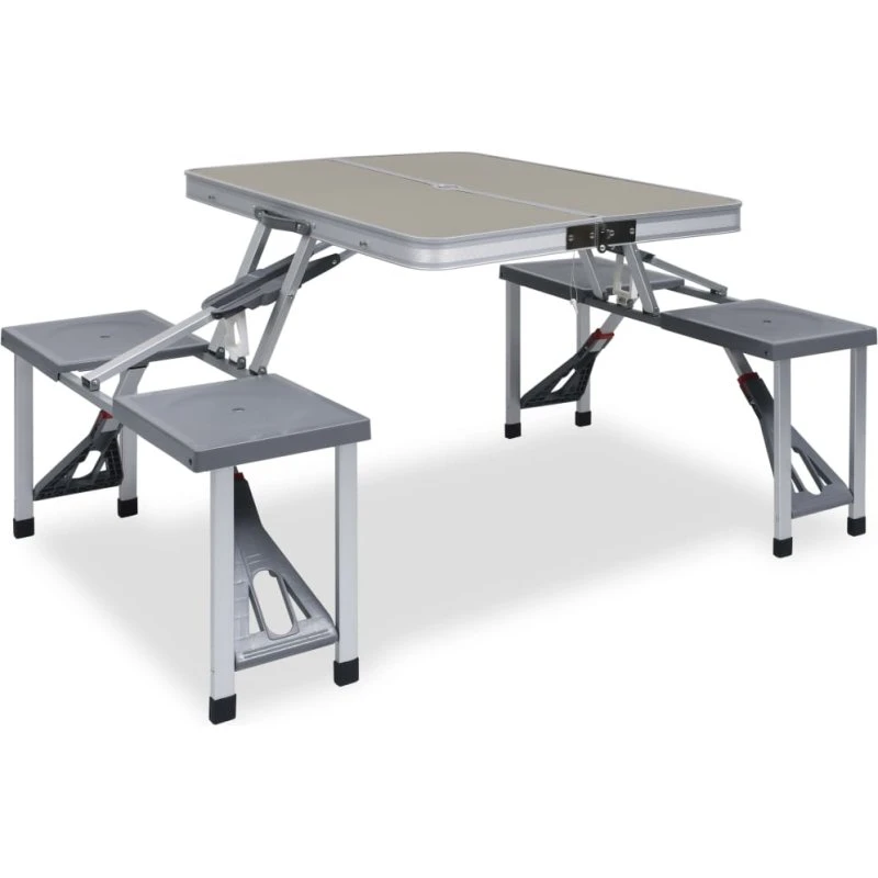 vidaXL foldbart campingbord med 4 siddepladser – stål/aluminium, sølv