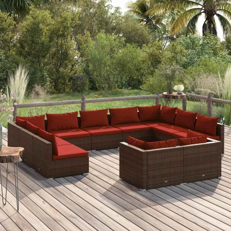 vidaXL 11-deles loungesæt i polyrattan brun med hynder