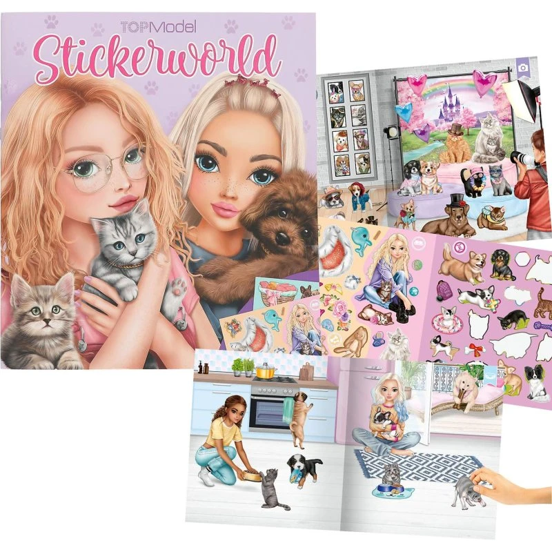 TOPModel Stickerworld Kitty og Doggy - Klistermærkebog med glitrende hunde og katte