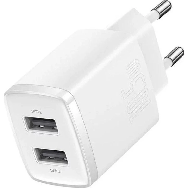Baseus Compact 2x USB-A 10,5 W Hvid