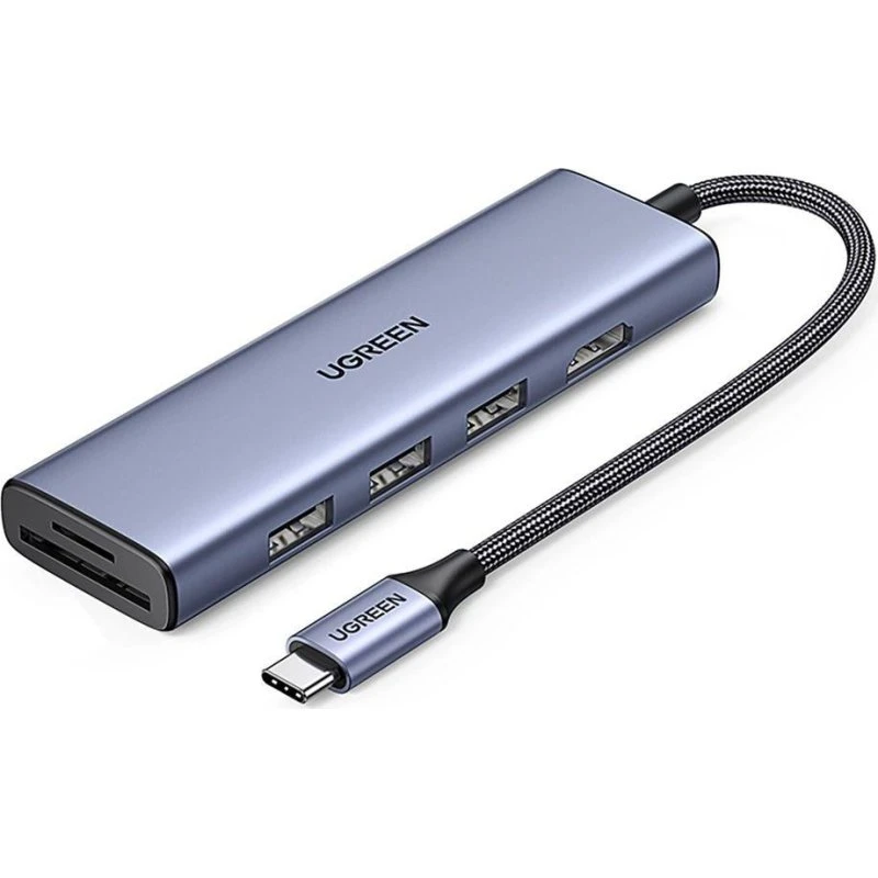 UGREEN CM511 USB-C Multifunction Adapter, 3x USB-A, HDMI, SD/TF, Sølv