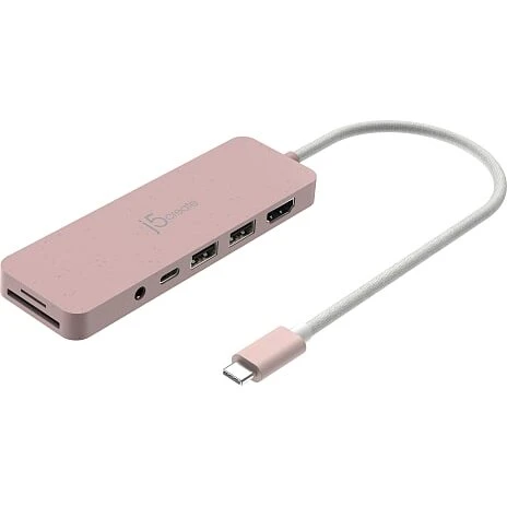 J5 USB-C multiadapter med 4 porte, lyserød