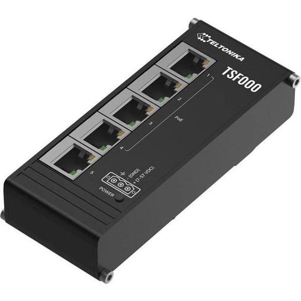 Teltonika TSF000 5-porte PoE+ Switch, sort
