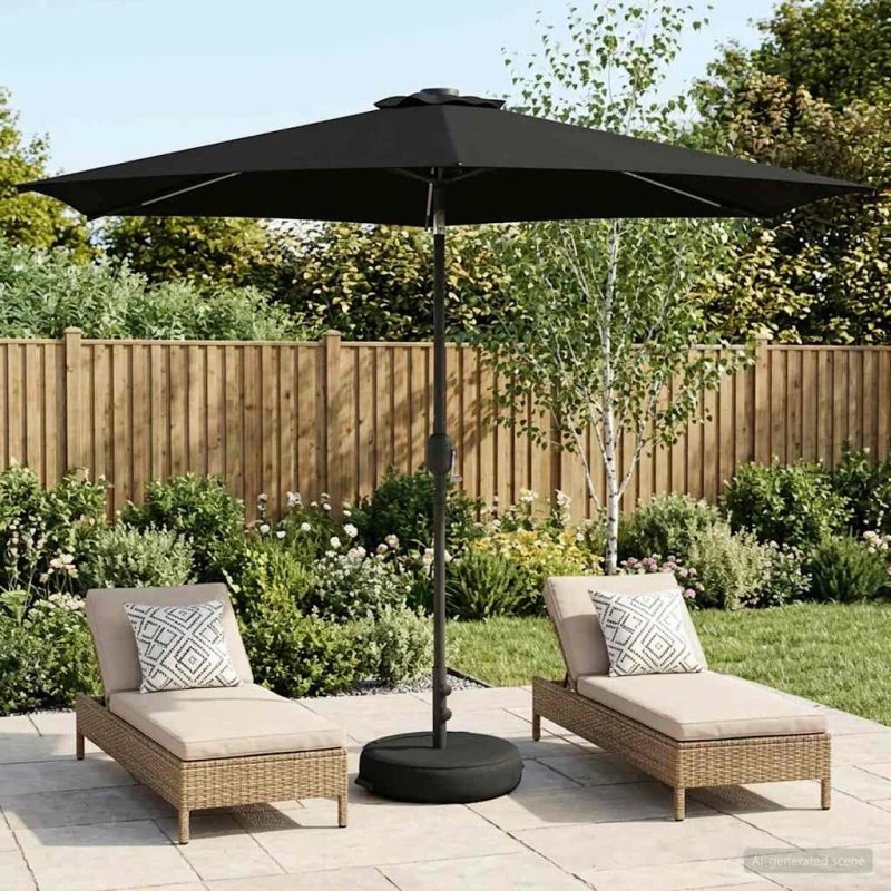 vidaXL Haveparasol 300x300 cm med LED-lys og fod, sort