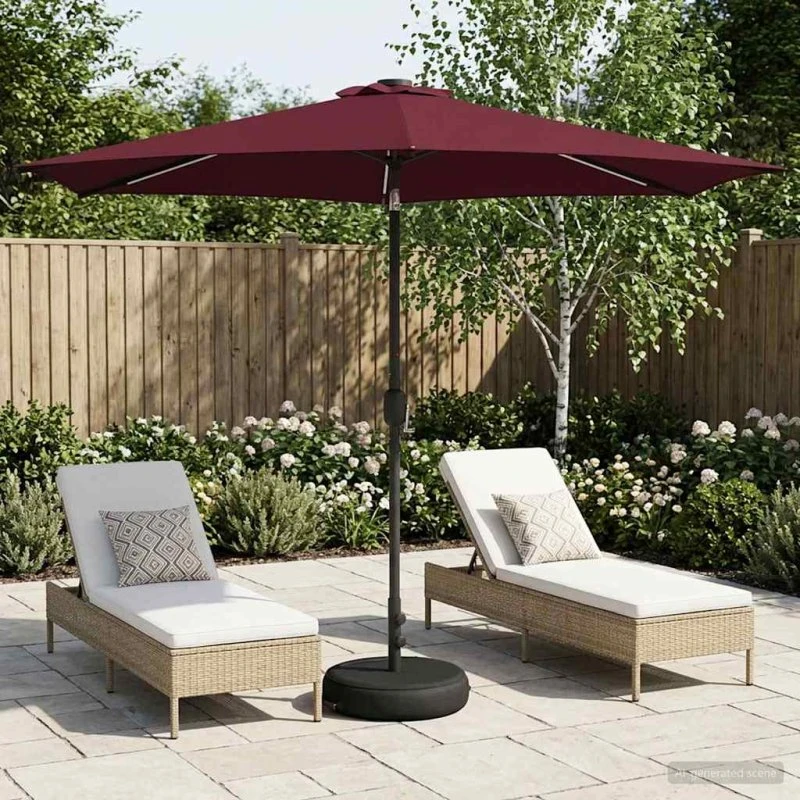 vidaXL Haveparasol 300x300 cm med LED-lys og fod, bordeauxrød
