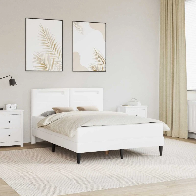 vidaXL Sengestel med LED-lysstrimler, Hvid, 160 x 200 cm