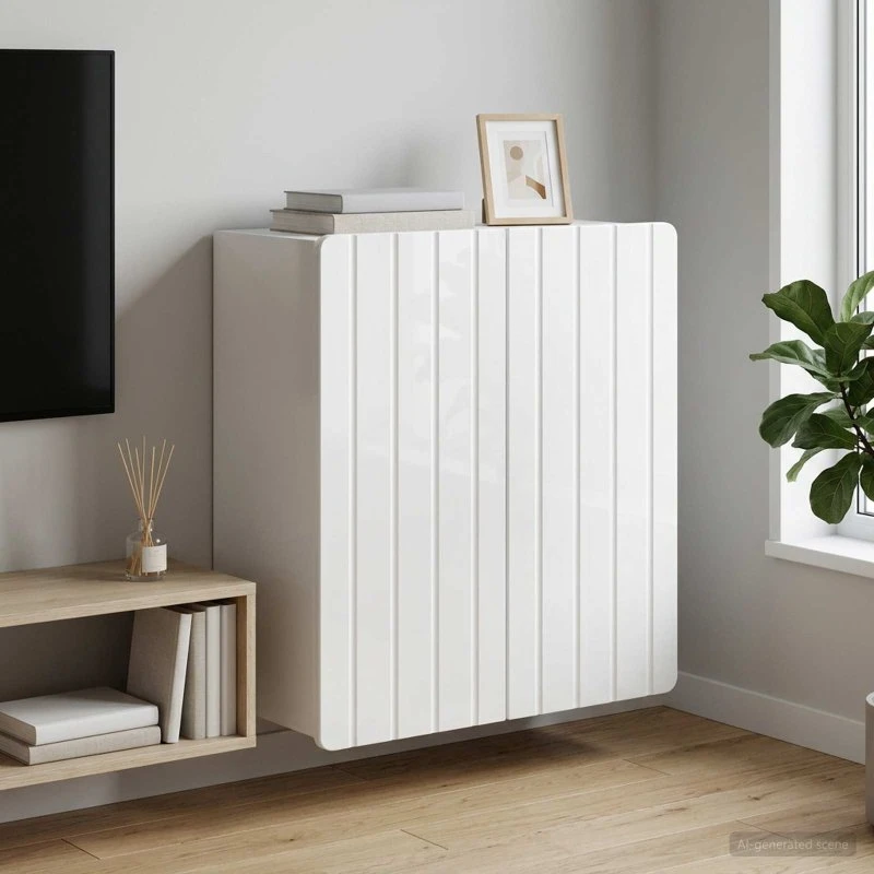 vidaXL Vægmonteret Skab Hvid Højglans 59x31x64 cm Konstrueret Træ