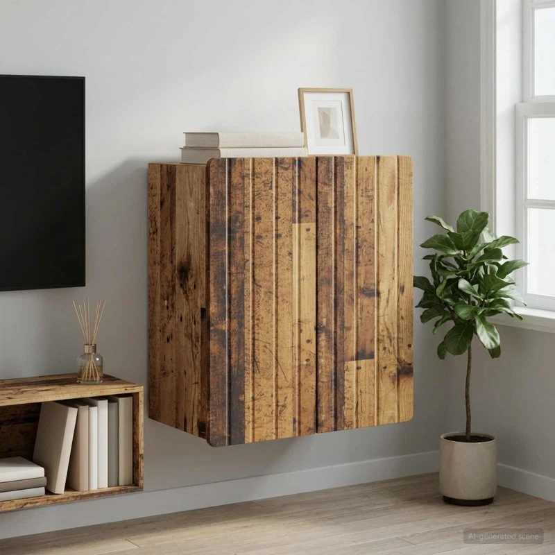 vidaXL Vægmonteret Skab Gammelt Træ 59x31x64 cm Konstrueret Træ