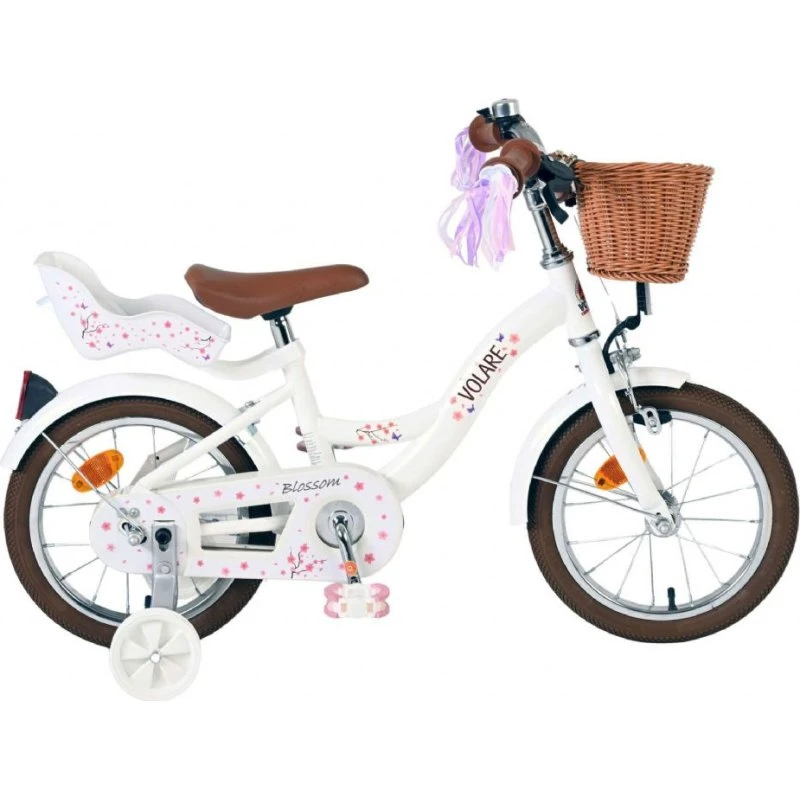Volare Blossom 14" Børnecykel Hvid med Støttehjul