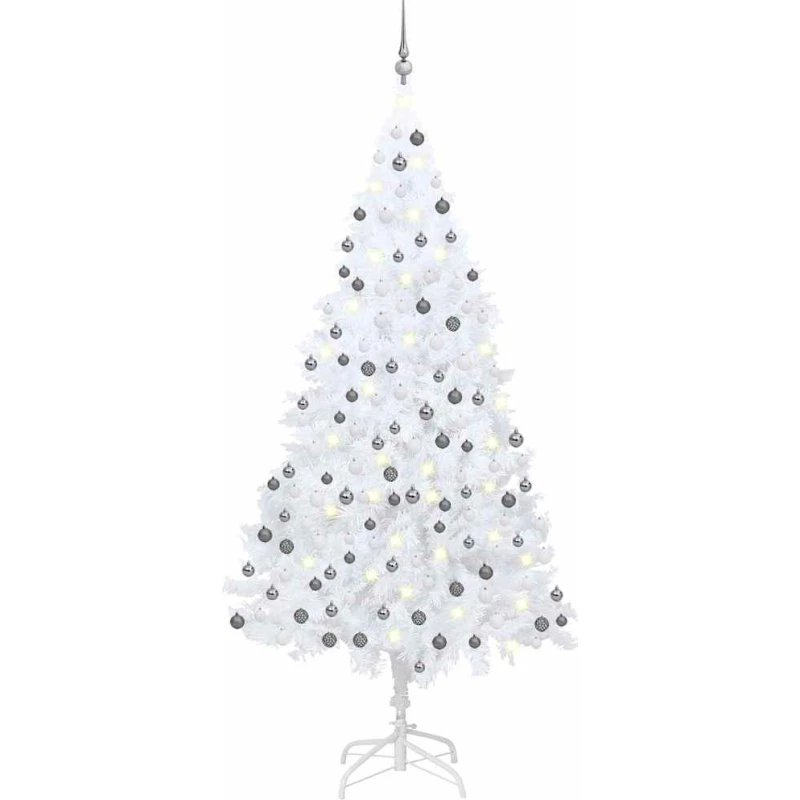 vidaXL Kunstigt Juletræ 240 cm Hvid med LED-lys og Kugler