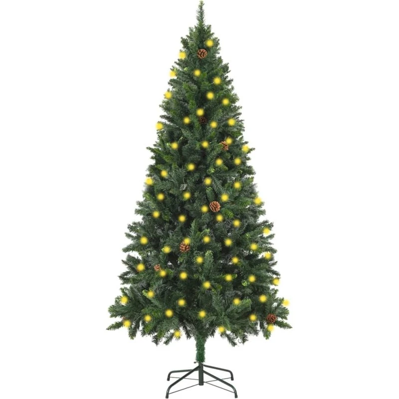 vidaXL Kunstigt Juletræ 180 cm med LED-lys og grankogler grøn