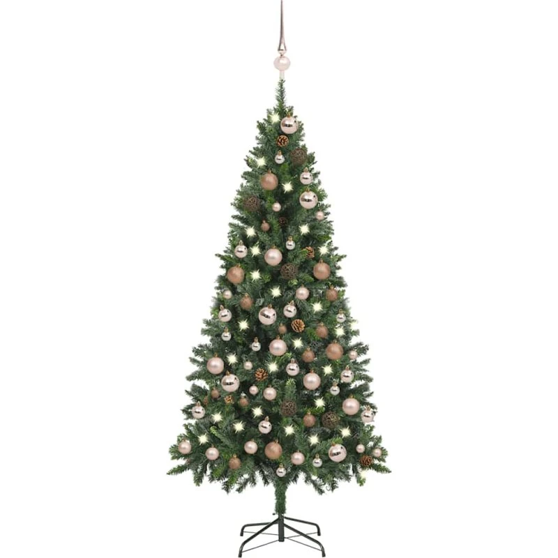 vidaXL 180 cm kunstigt juletræ med sne, lys, kugler og grankogler