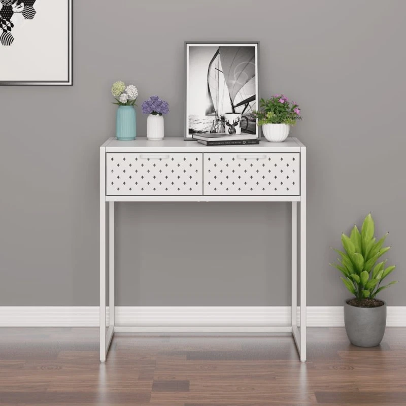 vidaXL konsolbord 72x35x75 cm hvid stål med 2 skuffer
