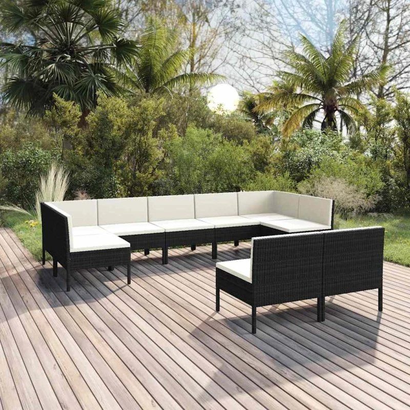 vidaXL 9-deligt loungesæt med polyrattan og hynder, sort