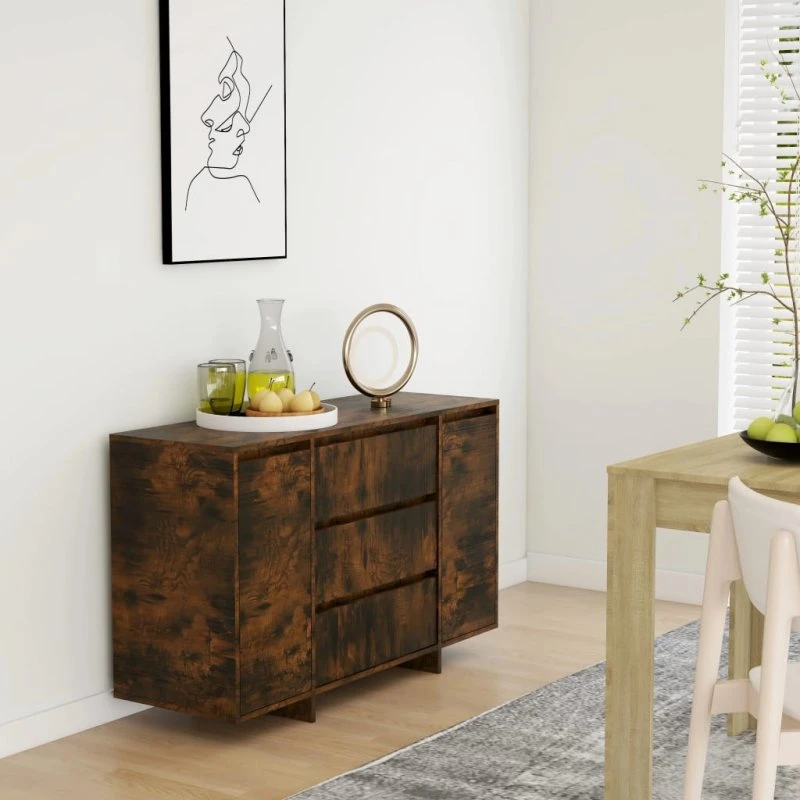 vidaXL Skænk med 3 skuffer 120x41x75 cm røget egetræ