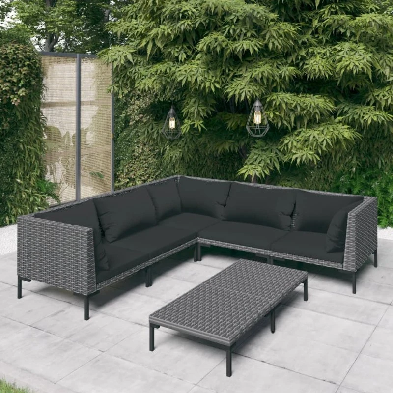vidaXL 6-deligt loungesæt med polyrattan, mørkegrå