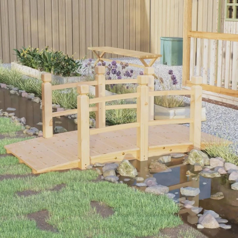 vidaXL Havebro med Gelænder 150x67x56 cm, Massivt Grantræ