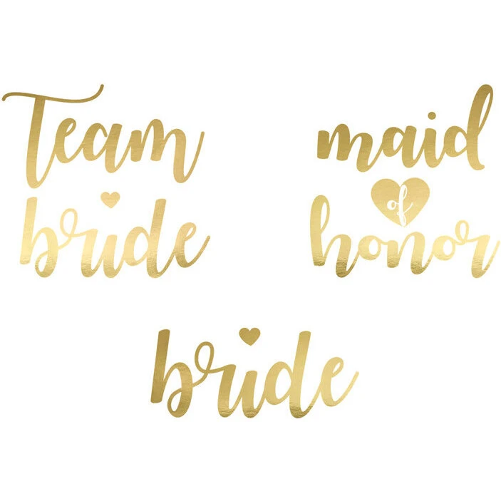 13 stk. Guld midlertidige tatoveringer til Team Bride