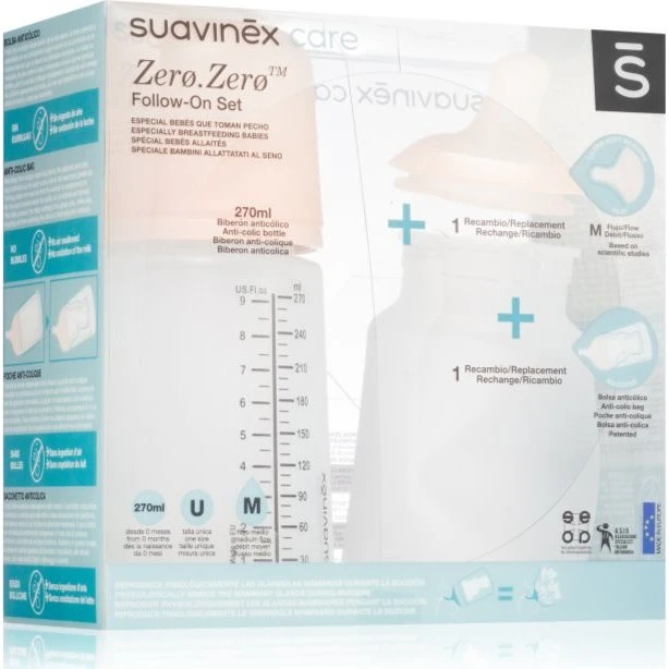 Suavinex Zero Zero 270 ml Pink Sutteflaske med M-sut og silikonelomme