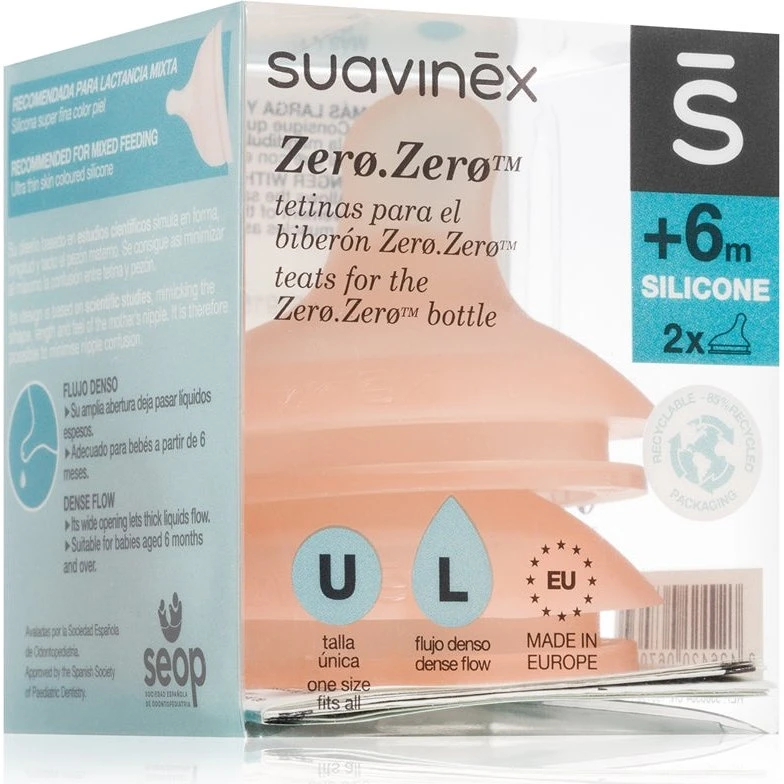 Suavinex Zero Zero Sutteflaske L, Hurtigt Flow, 6 måneder+, 2 stk