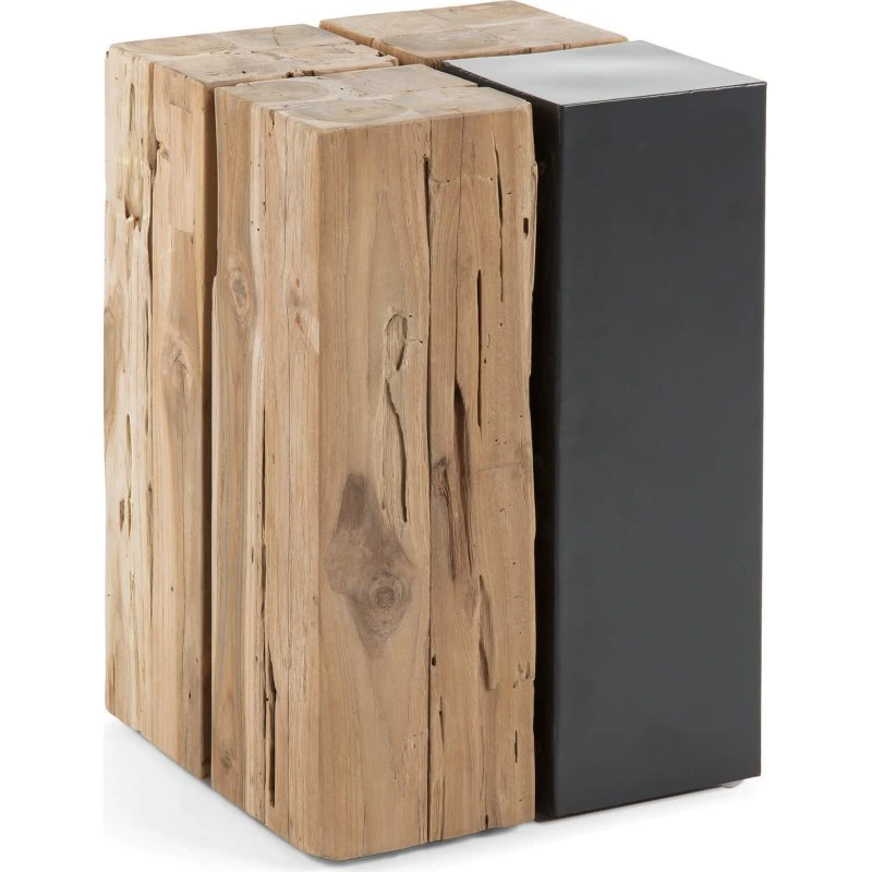 Kave Home Ognak Sidebord - Natur Teaktræ og Metal, 29x29 cm