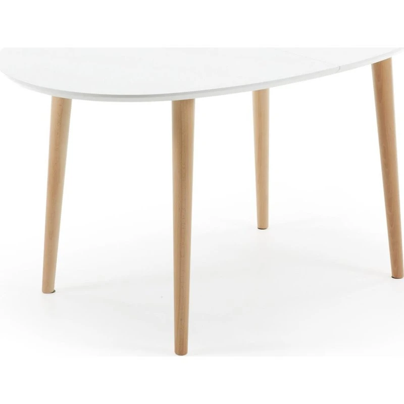 Kave Home Oakland spisebord med udtræk, hvid MDF/natur bøgetræ 140(220)x90 cm