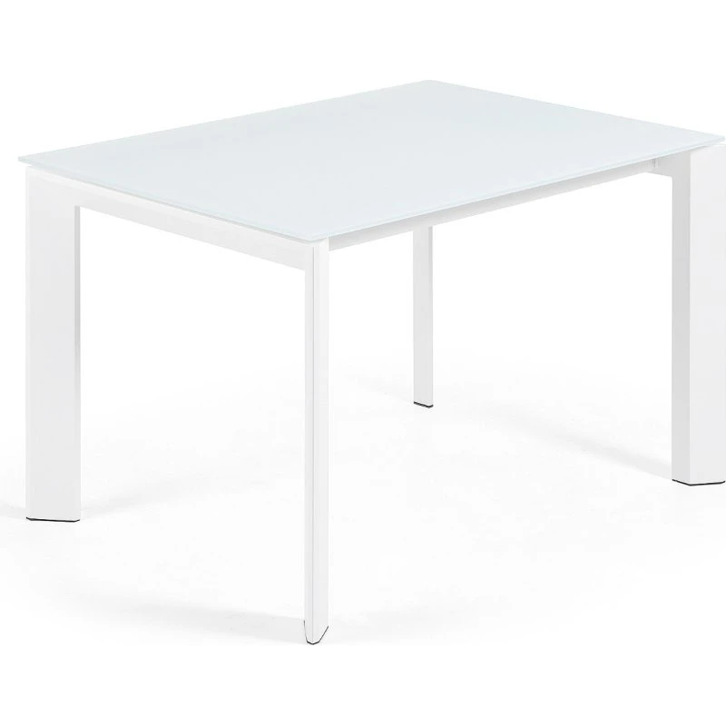 Kave Home Axis spisebord med udtræk, grå glas og stål, 120/180x80 cm
