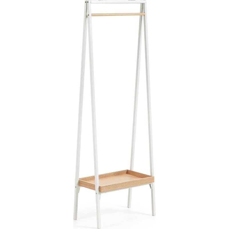 Kave Home Benny Knagerække, hvid metal, egetræsfinér, 160x30x55 cm