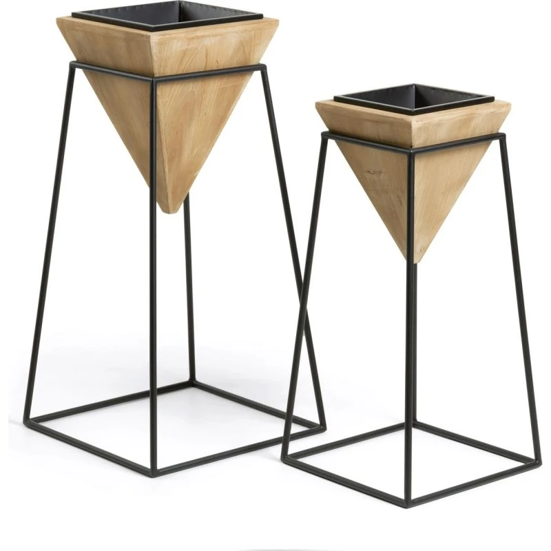 Kave Home Stared urtepotte-sæt, 2 stk, træ og stål, sort, H83 x B43 x L43 cm