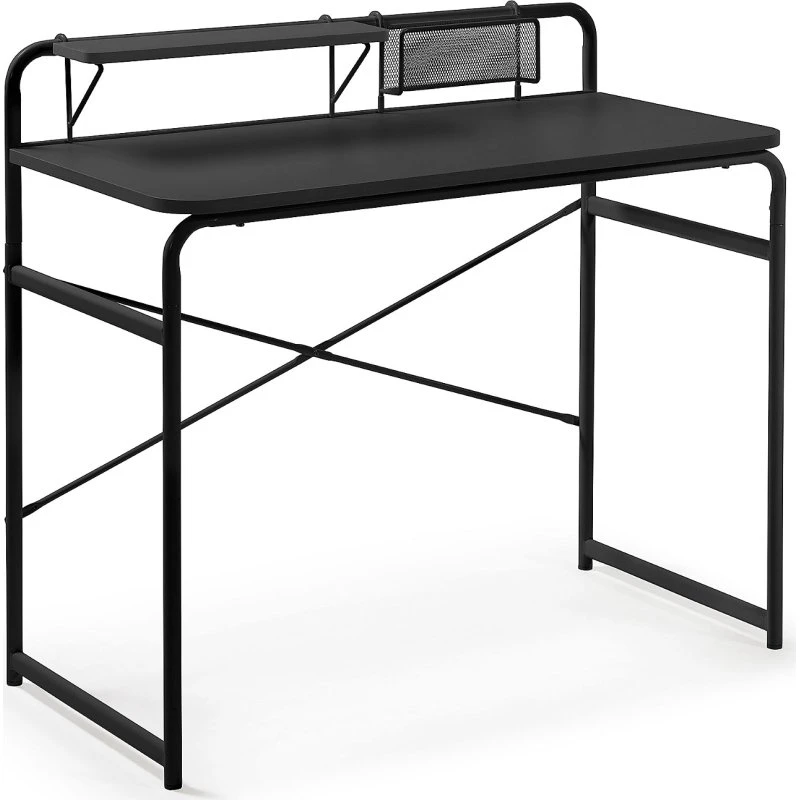 Kave Home Davina skrivebord sort stål 98x46 cm med hylde